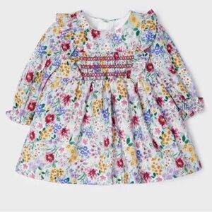 Mayoral Smocked Long Sleeve Baby Girl Dress in Multicolor Fall Winter 12M